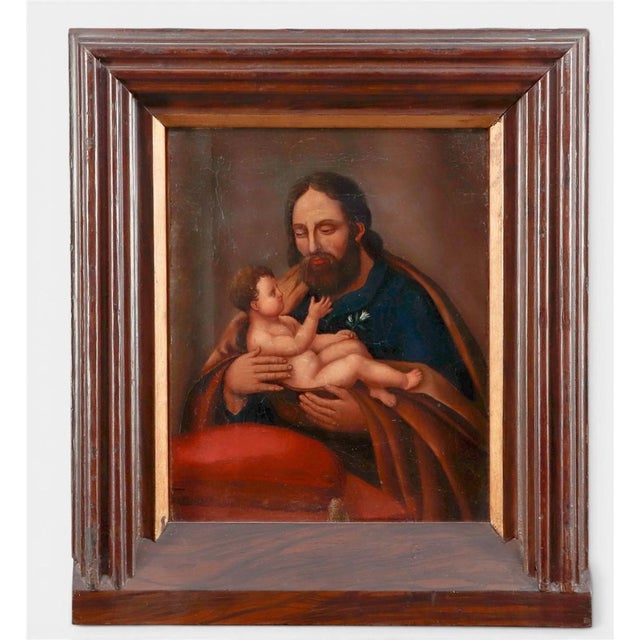 Baroque Late 17th Century Dutch School Oil on Canvas Painting of Saint Joseph Holding the Infant Christ Child. For Sale - Image 3 of 3