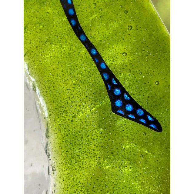 Vintage Signed Hand Blown Green Iridescent Studio Glass Large Centerpiece Bowl For Sale - Image 13 of 15