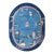 1920s Blue Scene Pictorial Oval Antique Chinese Peking Rug 7'3" X 9'8" Handknotted Wool Carpet For Sale