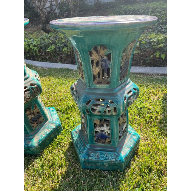 Turquoise Antique Chinese Turquoise Sancai Pottery Glazed Pedestals For Sale - Image 8 of 12