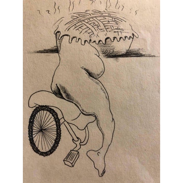 signed by both in pencil verso. dated. Surrealist cartoon drawing. Actual drawing size is 5.75 X 5.75. Their collaborative...