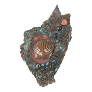 Vintage 1990's Large Sterling Silver Copper Shell Artist Studio Sculptural Brooch For Sale