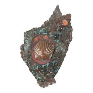 Vintage 1990's Large Sterling Silver Copper Shell Artist Studio Sculptural Brooch