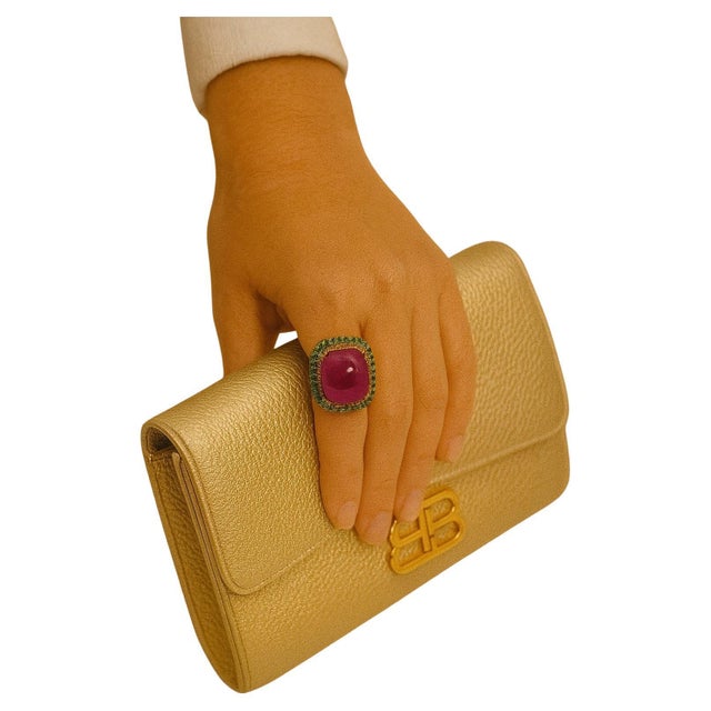 Bochic "Orient" Vintage Emerald, Sapphire & Ruby & Ring Set In 18K Gold & Silver For Sale - Image 15 of 18