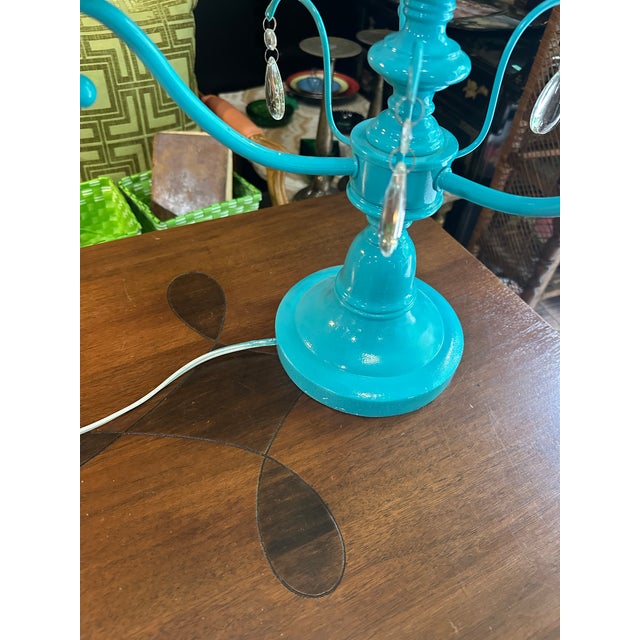 1970s Bright Blue Multi-Light and Crystal Table Lamp For Sale In Atlanta - Image 6 of 8