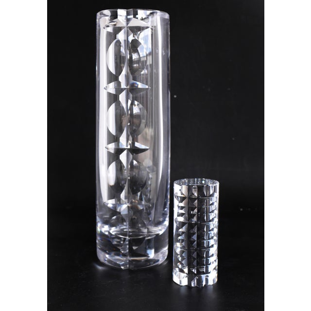 Mid-Century Modern Crystal Hand Cut Decorative Art Vase and Art Object by Mona Morales Schildt for Kosta, Sweden, 1960s, Set of 2 For Sale - Image 13 of 18