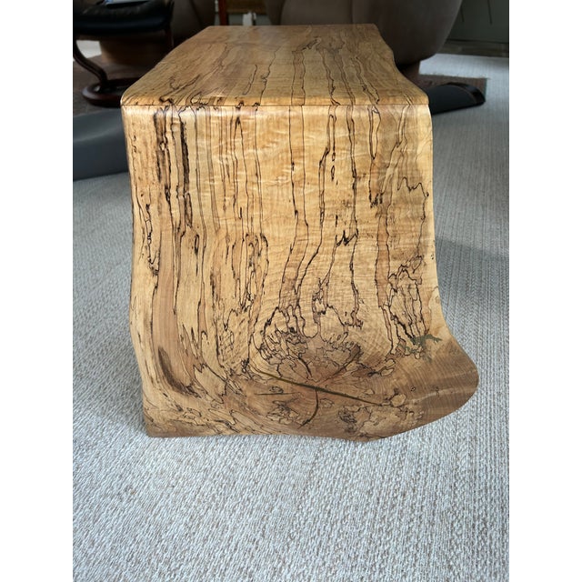 Modern One of a Kind Natural Edge Spaltted Maple Waterfall Bench For Sale - Image 3 of 17
