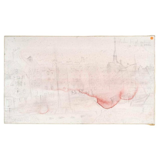 Red Jochen Michaelis, View of a Village and Its Red Mist, Mixed Media on Canvas For Sale - Image 8 of 8