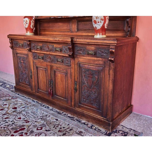 English Sideboard with Large Mirror Hand Carved For Sale - Image 12 of 15