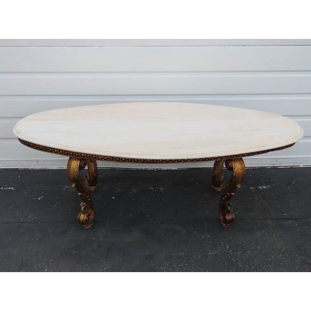 French Antique Gold Finish Oval Marble Top Coffee Table 6640 For Sale - Image 17 of 18