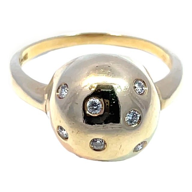 14k Yellow Gold Mushroom Ring With Studded Diamonds, Size 7.25 For Sale