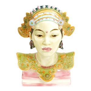 Signed 1940s Goldscheider "Bali Head" Porcelain Bust (12.5") - Maximalist Polychrome Sculpture for Global Eclectic Decor