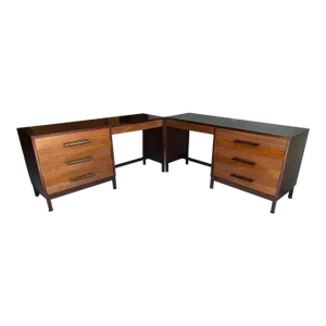 Mid 20th Century Walnut Two Section Corner Desks by Dunbar Co.