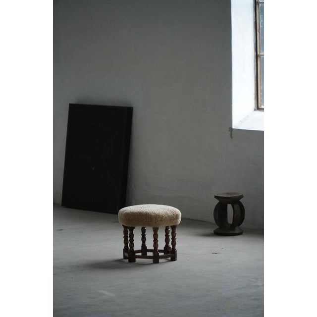 Danish Modern Hexagon Ottoman in Lambswool Upholstery, 1950s For Sale - Image 4 of 8