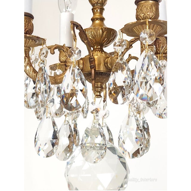 Antique 4 Arm 4 Light Glowing Graceful Brass Cut Lead Glass Crystal Chandelier ~ 4 Available For Sale - Image 10 of 11