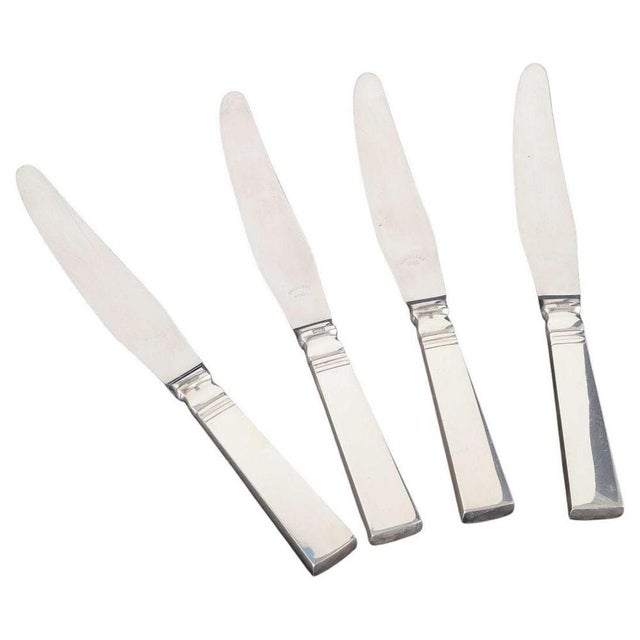 1930s Dinner Knives Acadia / Blok. in Sterling Silver and Stainless Steel from Georg Jensen, 1930s, Set of 4 For Sale - Image 5 of 5
