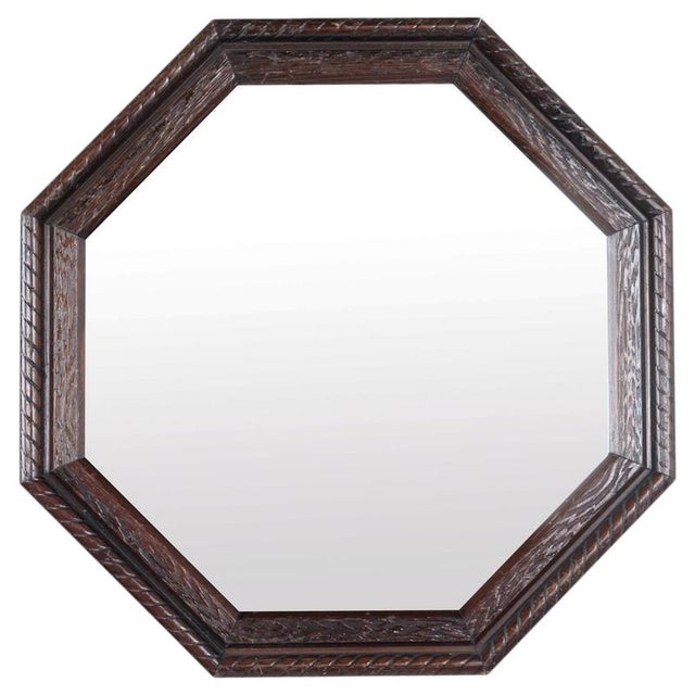 Octagonal Mirror in Dark Wood, 1890s For Sale - Image 6 of 6