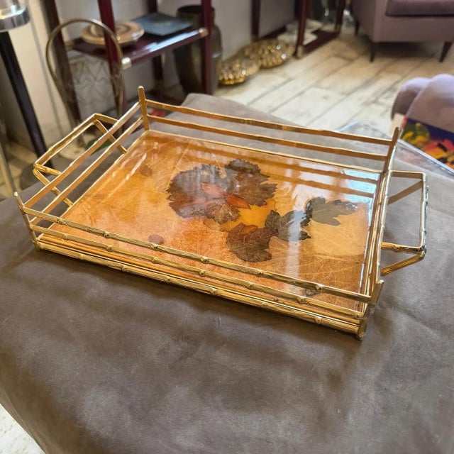1970s Mid-Century Modern Bamboo Effect Brass and Lacquered Wood Italian Tray For Sale - Image 11 of 15