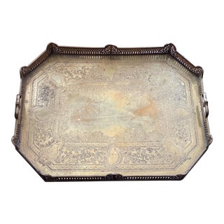 Vintage Large Castilian Brass Serving Tray With Handles and Feet For Sale