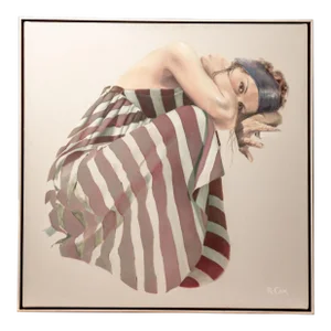 1970s Woman Wrapped in American Flag Oil on Canvas Painting; Signed, Framed