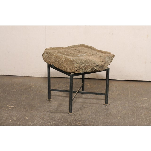 Greige 19th C. Spanish Stone Trough Top Side Table For Sale - Image 8 of 11