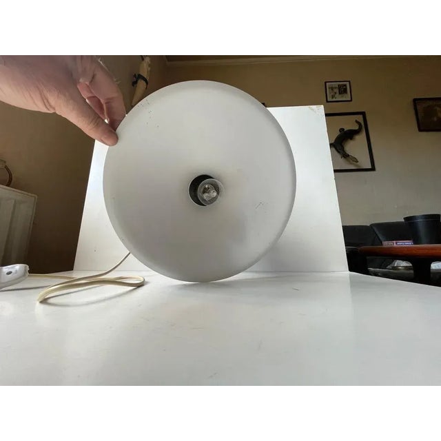 Metal Vintage Italian Blue Diablo Pendant Ceiling Lamp with Brass Disc, 1970s For Sale - Image 7 of 8