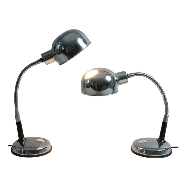 Space Age Italian Gooseneck Desk Lamps, 1970s, Set of 2 For Sale