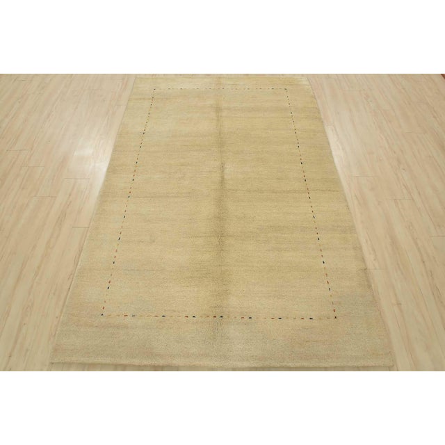 Contemporary Gabbeh Rug 5’5” X 7’11” Beige Wool Contemporary Hand-Knotted Carpet For Sale - Image 3 of 14