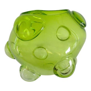 Flux Design Glass Foundry Hand Blown Large Organic Bulbous Day-Glo Green Glass Vase/Vessel For Sale