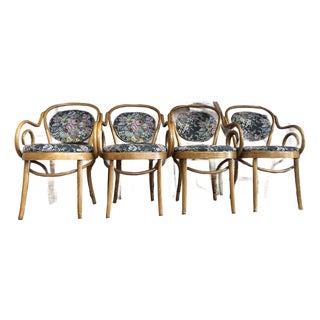 1970s Collection of Floral Cushioned Bentwood Looped Arms Dining Chairs- Set of 4 For Sale