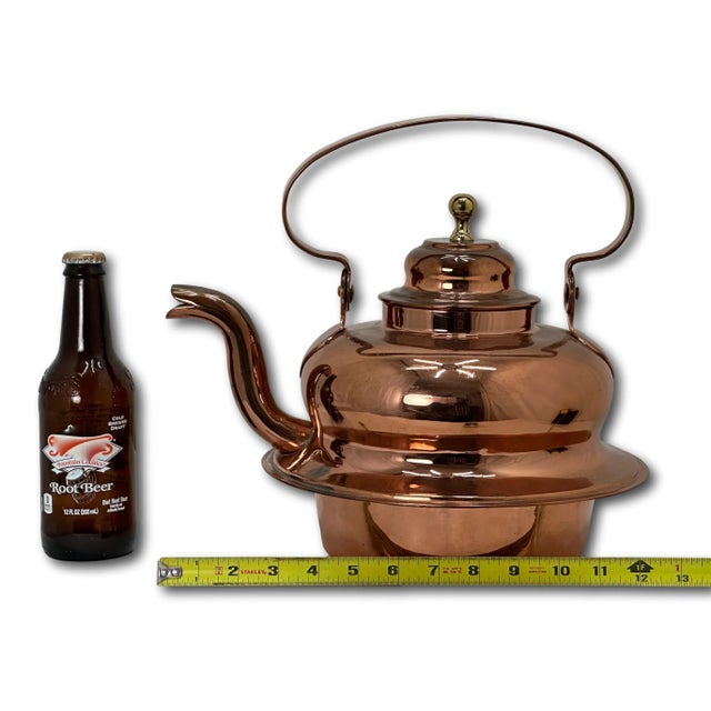 Beautifully Hand Made Large Antique American Heavy Solid Copper & Brass Tea Kettle Circa Late 19th Century For Sale - Image 11 of 12
