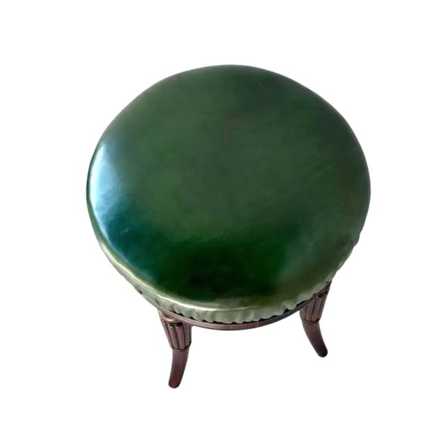 Victorian Adjustable English Mahogany Music Stool, Green Leather Seat, C. 1860 For Sale - Image 3 of 8