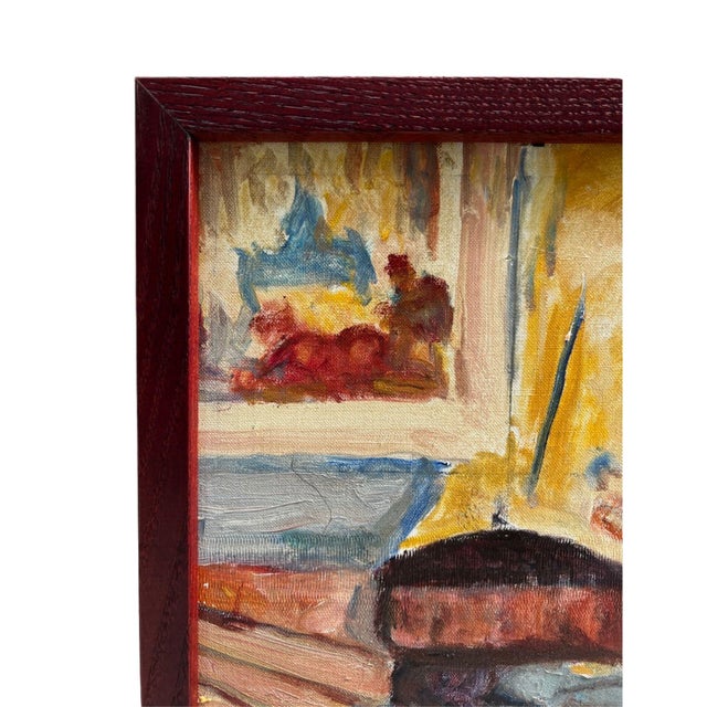 This vibrant, expressionistic painting depicts a seated woman—likely the artist's wife and muse, Nel Duerinckx—at a round,...