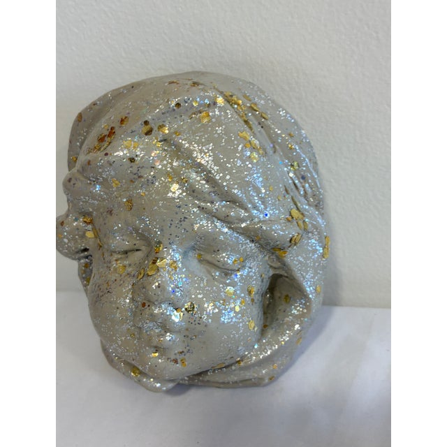 Mid-Century Modern Vintage Chalkware Sleeping Child Wall Plaque With Glitter Accents For Sale - Image 3 of 8