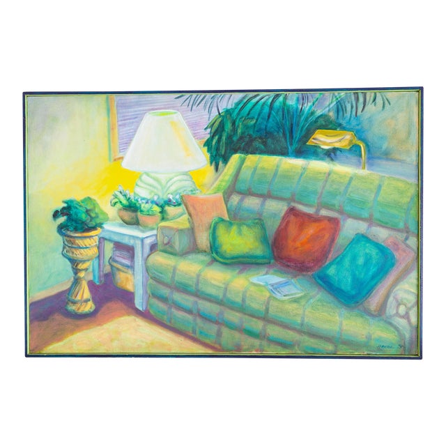 Fauvist Painting of a Living Room Interior Still Life Signed Henson For Sale