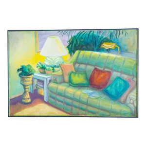 Fauvist Painting of a Living Room Interior Still Life Signed Henson