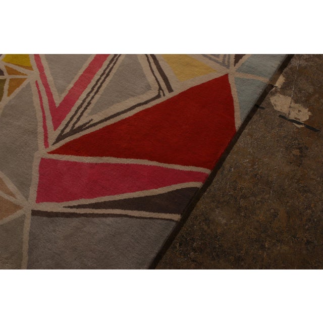 Gray Rug & Kilim’s Mid-Century Modern Geometric Gray Red Wool Custom Runner For Sale - Image 8 of 9