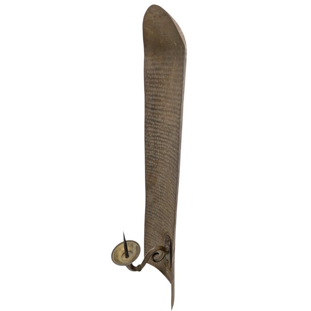 Excellent pair of Italian Hammered Metal Candle Wall Sconces, with a curved top. Stamped Made in Italy