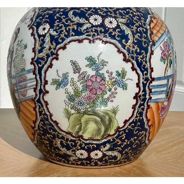 1980s Vtg. Chinese 'Satsuma Style' Figural Ginger Jar For Sale - Image 5 of 12