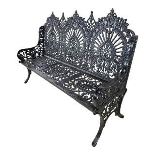 1970s Vintage Monumental American Cast Iron Park Bench For Sale