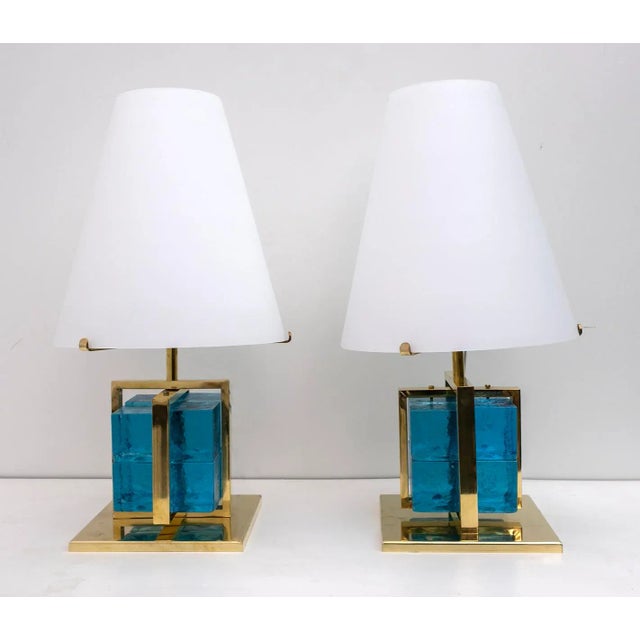 Murano Glass and Brass Table Lamps, Set of 2 For Sale - Image 11 of 11
