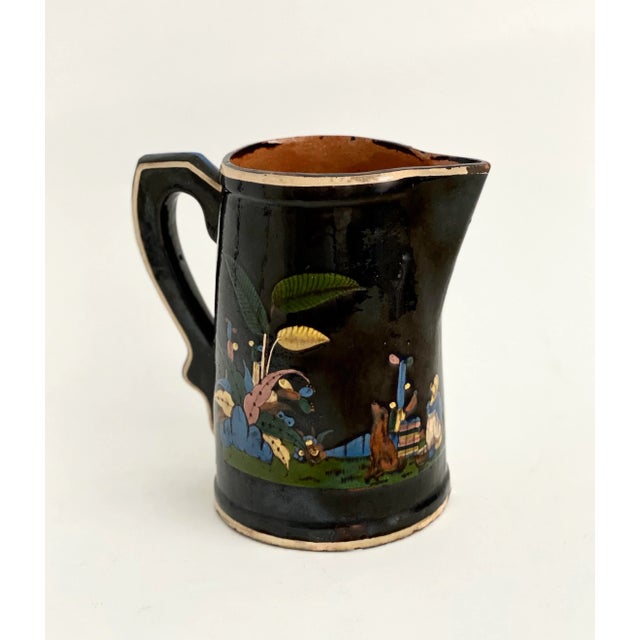 Mid-Century Modern 1940s Hand-Painted Tlaquepaque Black Pitcher For Sale - Image 3 of 9