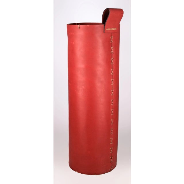 Hermès Mid-20th Century Modern French Red Leather Cylindrical Umbrella Stand by Hermès Paris For Sale - Image 4 of 12