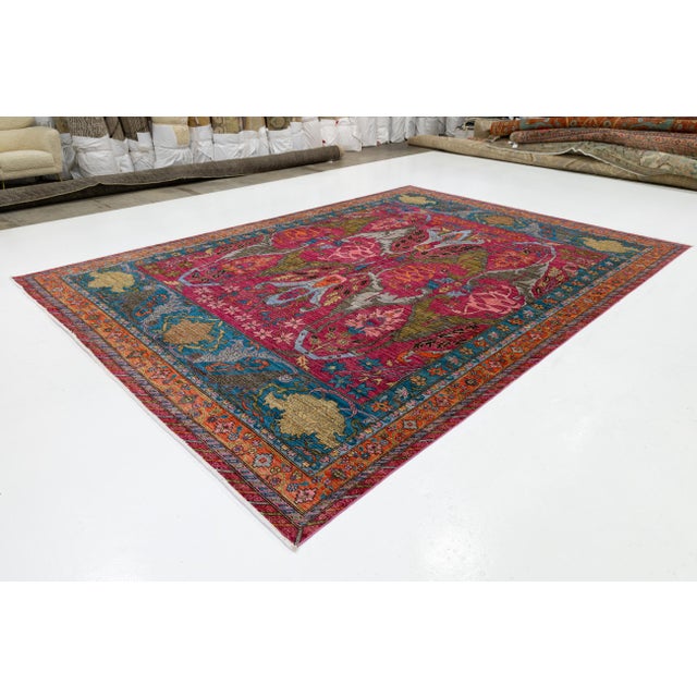 Modern Vibrant Fuchsia & Teal Modern Bidjar Style Wool Rug With Botanical Motifs 10x14 For Sale - Image 3 of 11