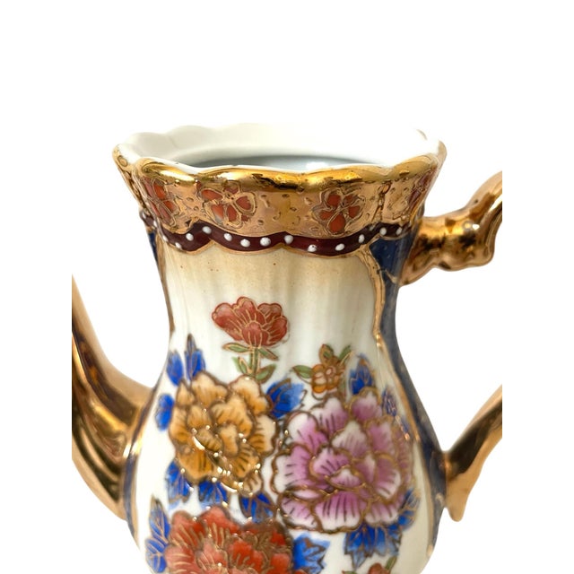 Vintage Satsuma Moriage Blue & Gold Floral Tea Set. 15 Piece Set For Sale - Image 11 of 11
