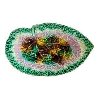 Antique Majolica Begonia Leaf Shallow Dish/Plate From England - Circa 1850 For Sale