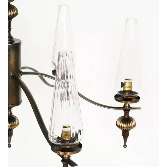 Venini Art Deco 6-Light Burnished Brass & Venini Murano Glass Chandelier, 1930s For Sale - Image 4 of 5