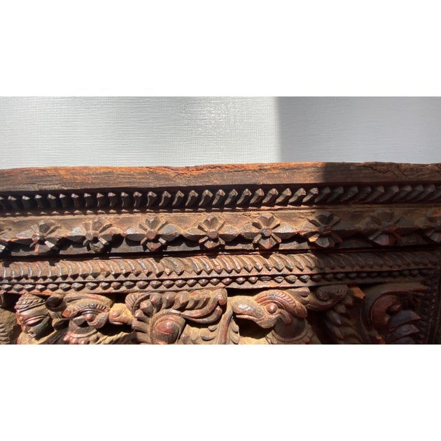 Mid-Century Collected South Indian Teak Architectural Door Lintel Relief Panel – 30" For Sale - Image 13 of 16