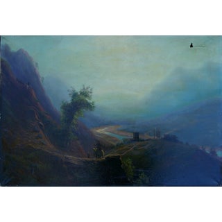 Mountain Landscape Antique Oil Painting Original Soviet Art Ukrainian Artist Unknown (Copy) 58-84 1957 For Sale