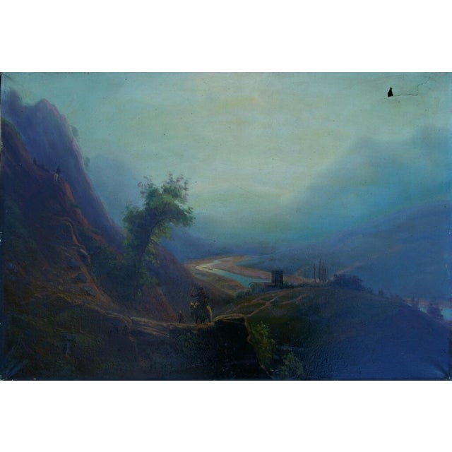 Mountain Landscape Antique Oil Painting Original Soviet Art Ukrainian Artist Unknown (Copy) 58-84 1957 For Sale